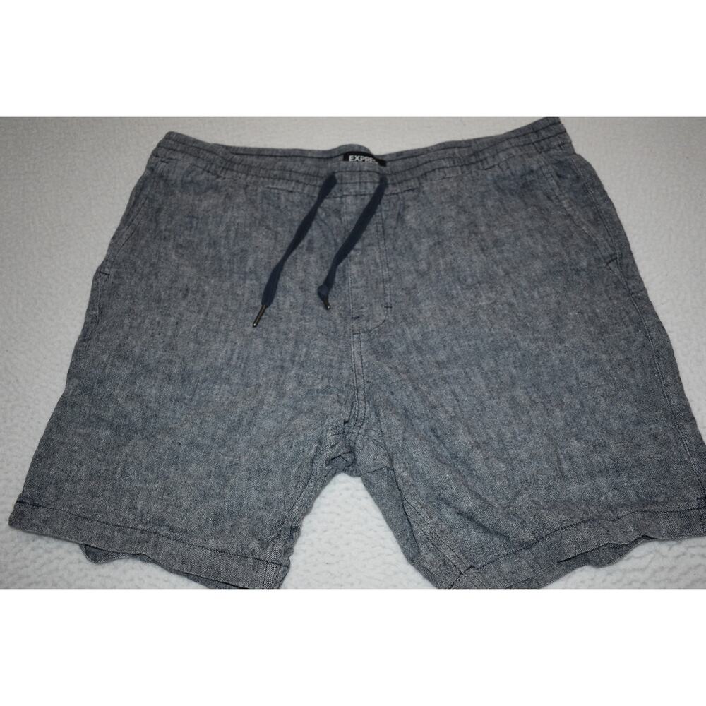 Express Hawaiian Style Shorts Mens Size Large Linen Blend Golf Blue Flat Front